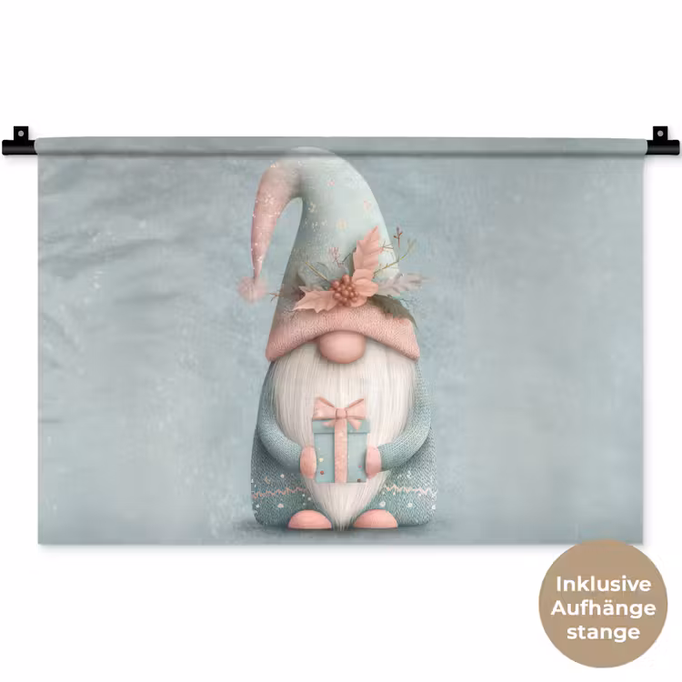 Kerstgnome - Cadeau - Groen Wandkleed katoen klein -t3d_DE