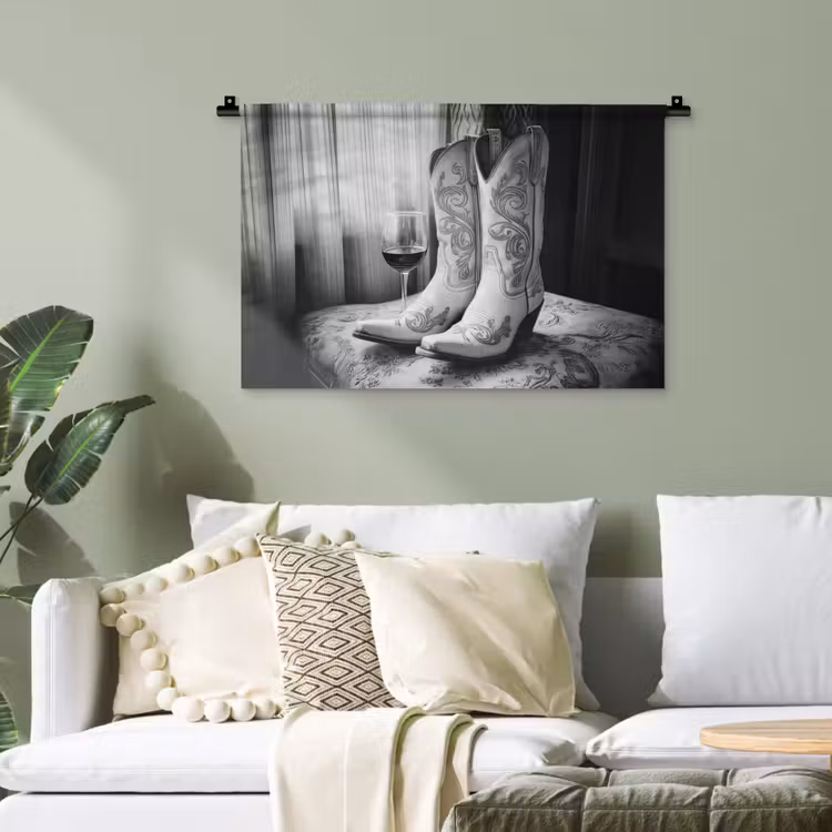 Wijn - Cowboylaarzen - Raamlicht - Wit Wandkleed katoen klein -sfeer7