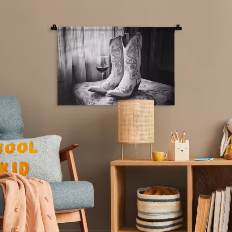 Wijn - Cowboylaarzen - Raamlicht - Wit Wandkleed katoen klein -wsfeer4_kind