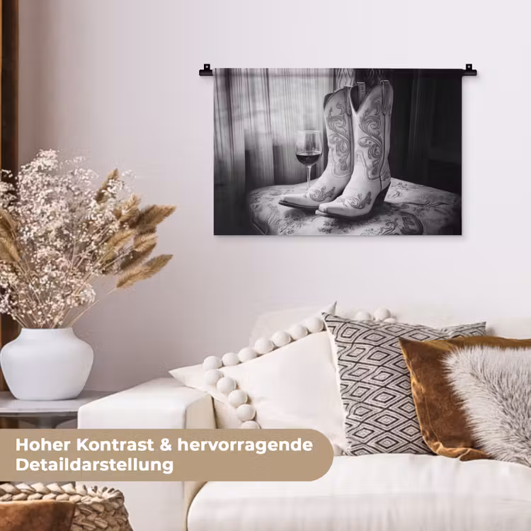 Wijn - Cowboylaarzen - Raamlicht - Wit Wandkleed katoen klein -tsfeer1_DE
