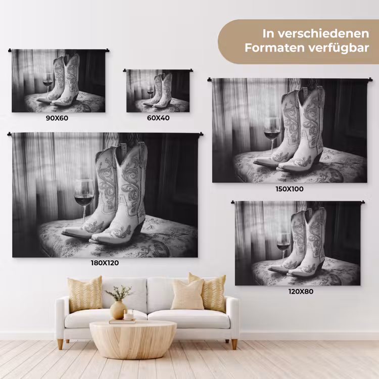 Wijn - Cowboylaarzen - Raamlicht - Wit Wandkleed katoen klein -tsfeer8_DE