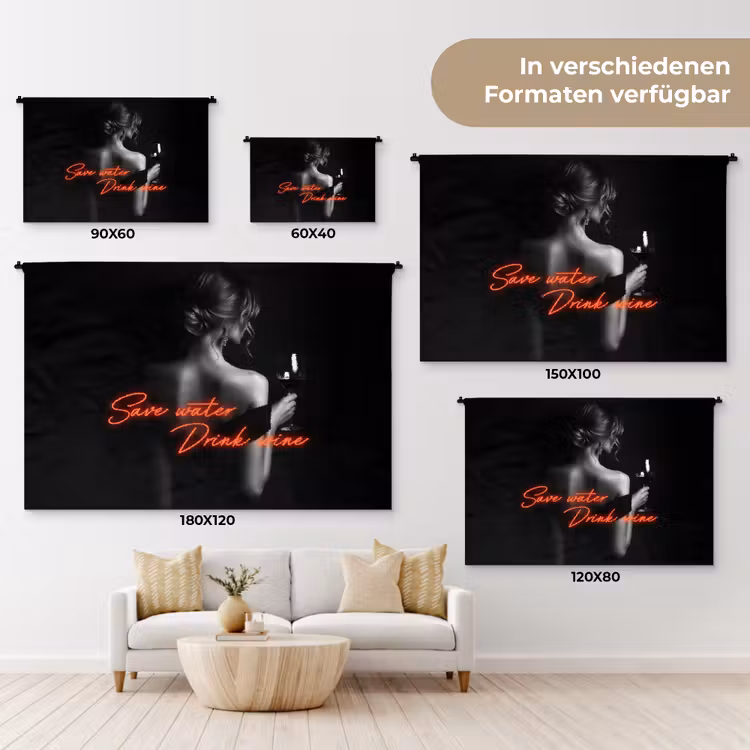 Wijn - Vrouw - Neon - Quote Wandkleed katoen klein -tsfeer8_DE