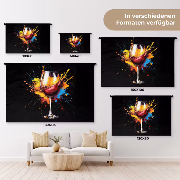 Wijn - Glas - Graffiti - Borrel - Rood - Verf Wandkleed katoen klein -tsfeer8_DE