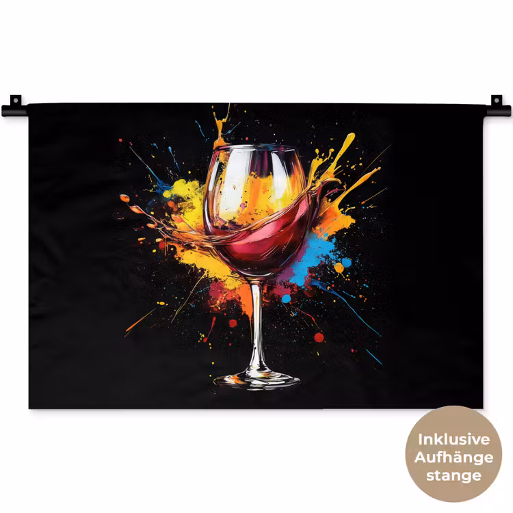 Wijn - Glas - Graffiti - Borrel - Rood - Verf Wandkleed katoen klein -t3d_DE