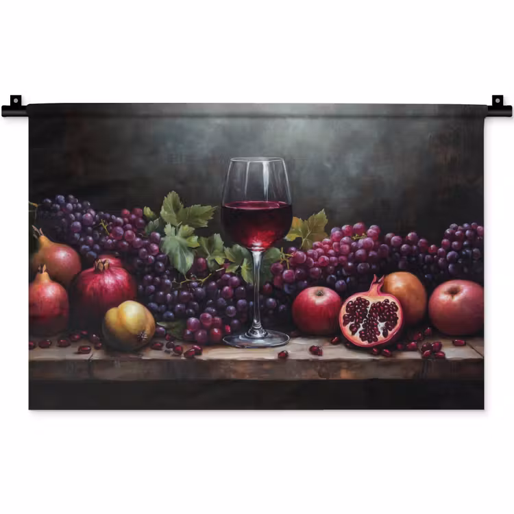 Wijn - Fruit - Stilleven Wandkleed katoen klein -zz3d