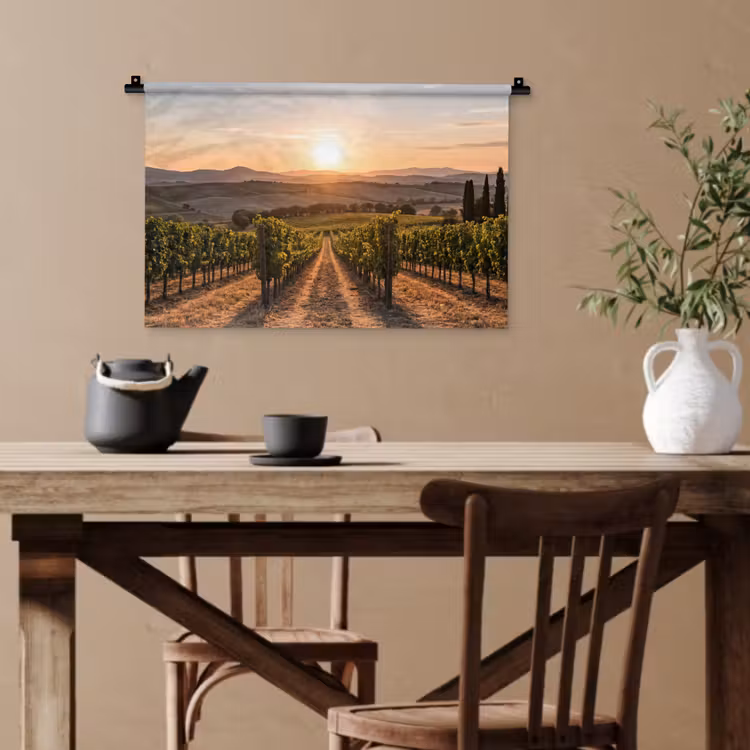 Wijngaard - Zonsondergang - Landschap Wandkleed katoen klein -sfeer6
