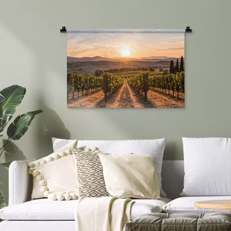 Wijngaard - Zonsondergang - Landschap Wandkleed katoen klein -sfeer7