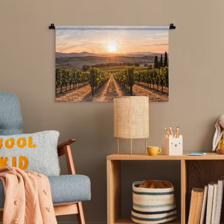 Wijngaard - Zonsondergang - Landschap Wandkleed katoen klein -wsfeer4_kind