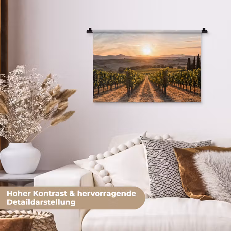 Wijngaard - Zonsondergang - Landschap Wandkleed katoen klein -tsfeer1_DE