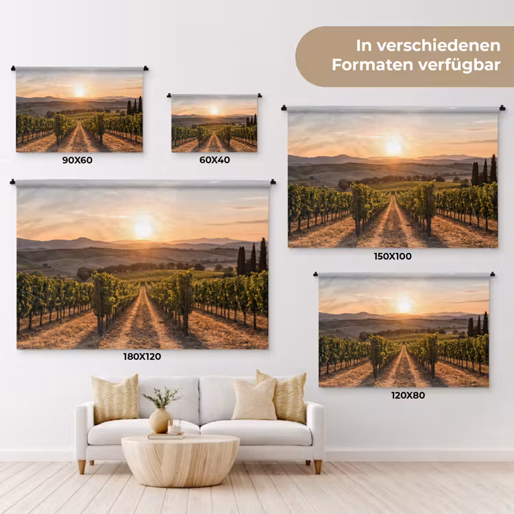 Wijngaard - Zonsondergang - Landschap Wandkleed katoen klein -tsfeer8_DE