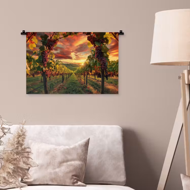 Wijngaard - Druiven - Zonsondergang Wandkleed katoen klein -sfeer4