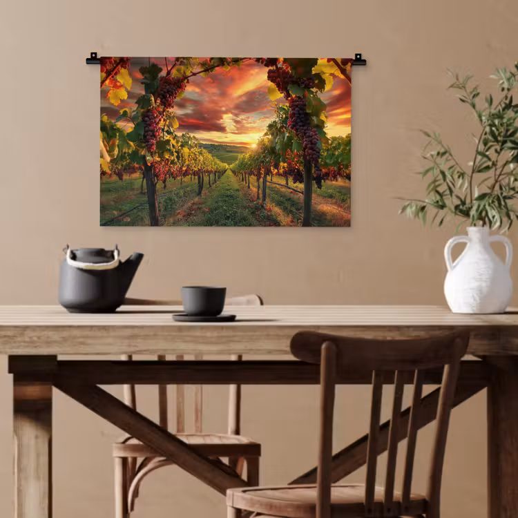 Wijngaard - Druiven - Zonsondergang Wandkleed katoen klein -sfeer6