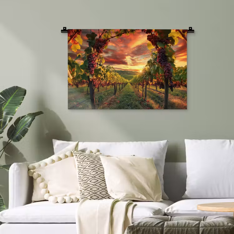 Wijngaard - Druiven - Zonsondergang Wandkleed katoen klein -sfeer7