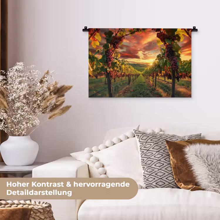 Wijngaard - Druiven - Zonsondergang Wandkleed katoen klein -tsfeer1_DE