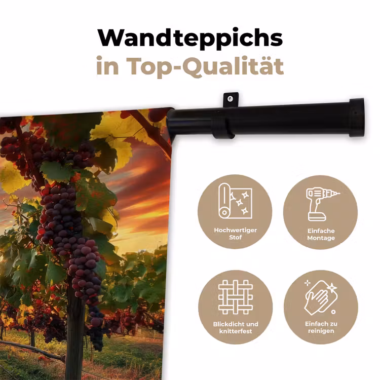 Wijngaard - Druiven - Zonsondergang Wandkleed katoen klein -tsfeer2_DE