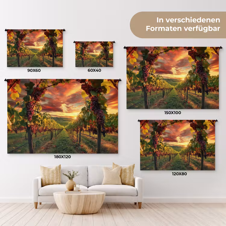 Wijngaard - Druiven - Zonsondergang Wandkleed katoen klein -tsfeer8_DE