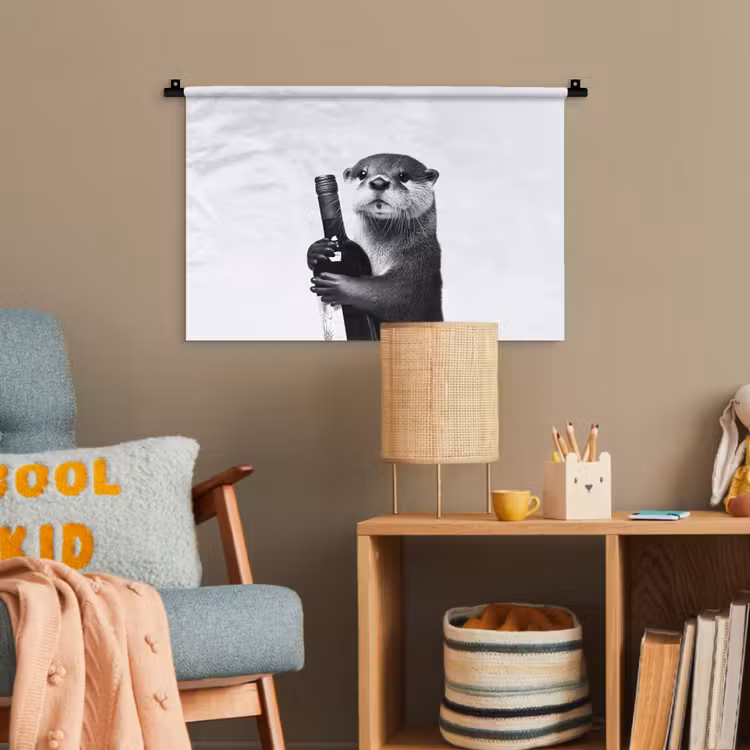 Wijnfles - Otter - Zwart Wandkleed katoen klein -wsfeer4_kind