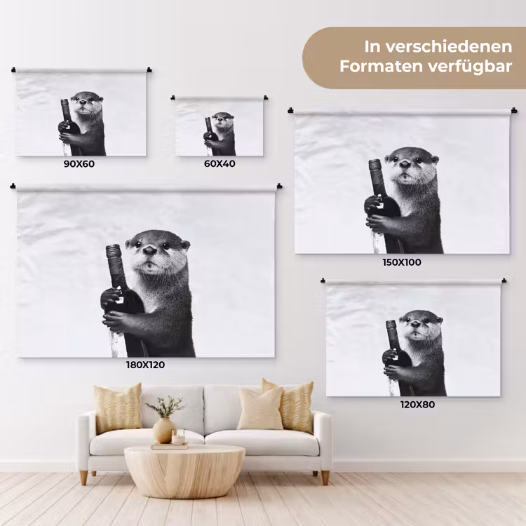 Wijnfles - Otter - Zwart Wandkleed katoen klein -tsfeer8_DE