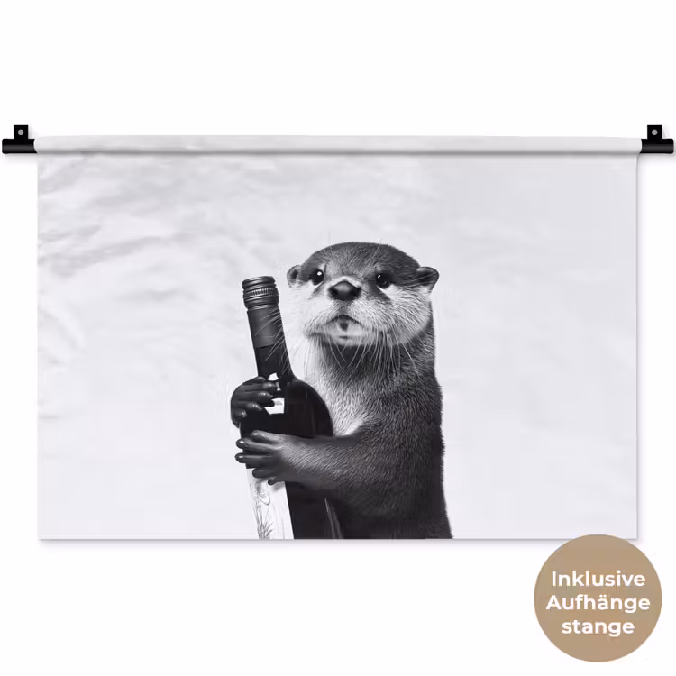 Wijnfles - Otter - Zwart Wandkleed katoen klein -t3d_DE