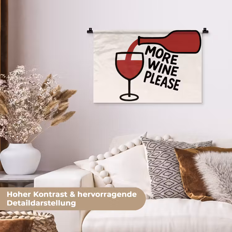 Wijnfles - Quote - Rood - Glas Wandkleed katoen klein -tsfeer1_DE