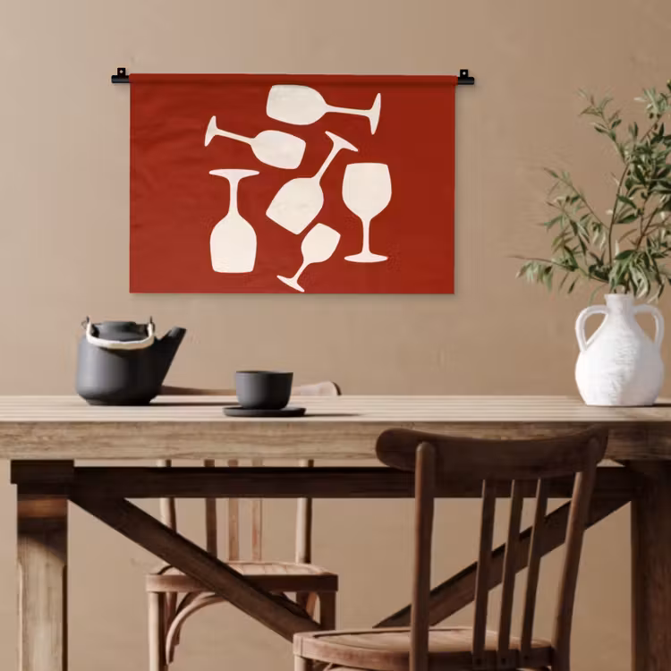 Wijnglazen - Silhouetten - Wit Wandkleed katoen klein -sfeer6