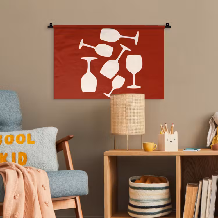 Wijnglazen - Silhouetten - Wit Wandkleed katoen klein -wsfeer4_kind