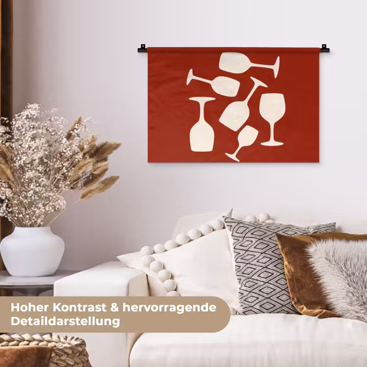 Wijnglazen - Silhouetten - Wit Wandkleed katoen klein -tsfeer1_DE