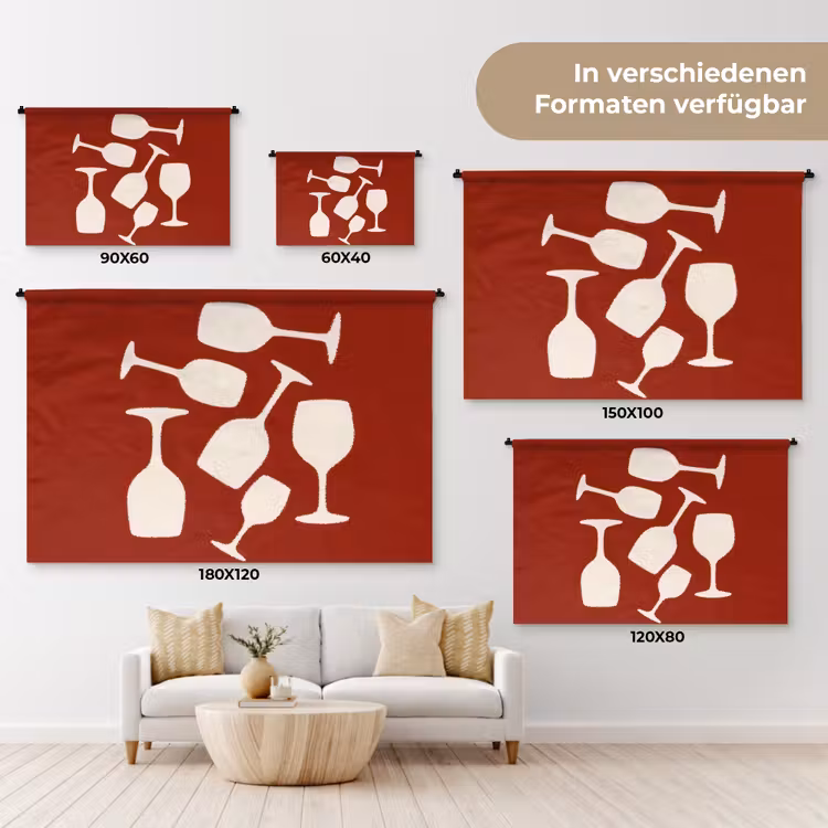 Wijnglazen - Silhouetten - Wit Wandkleed katoen klein -tsfeer8_DE
