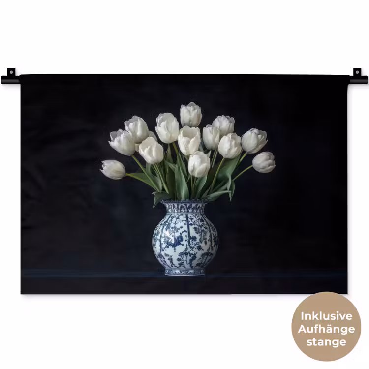 Wit - Bloemen - Tulpen - Vaas Wandkleed katoen klein -t3d_DE