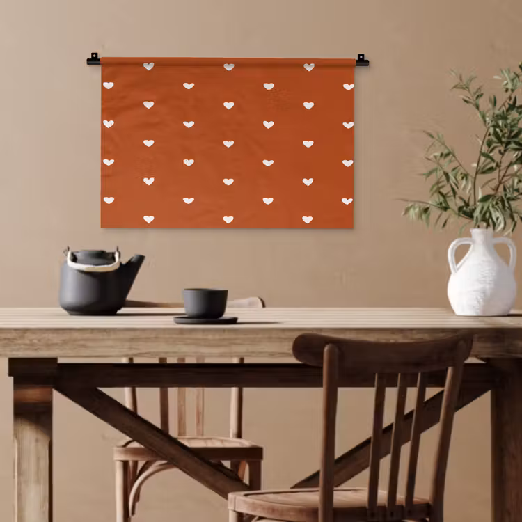 Wit - Hartjes - Patroon - Rood Wandkleed katoen klein 269 -sfeer6
