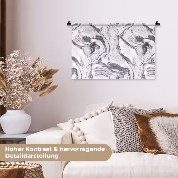 Wit - Marmer - Golvend - Grafiet Wandkleed katoen klein 269 -tsfeer1_DE
