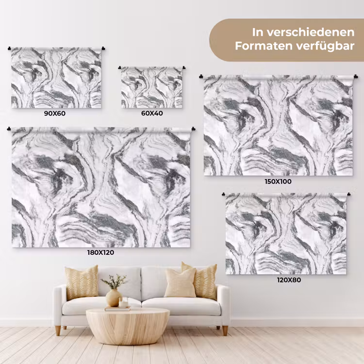 Wit - Marmer - Golvend - Grafiet Wandkleed katoen klein 269 -tsfeer8_DE