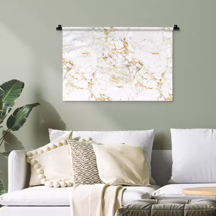 Wit - Marmer - Luxe - Goud Wandkleed katoen klein 269 -sfeer7