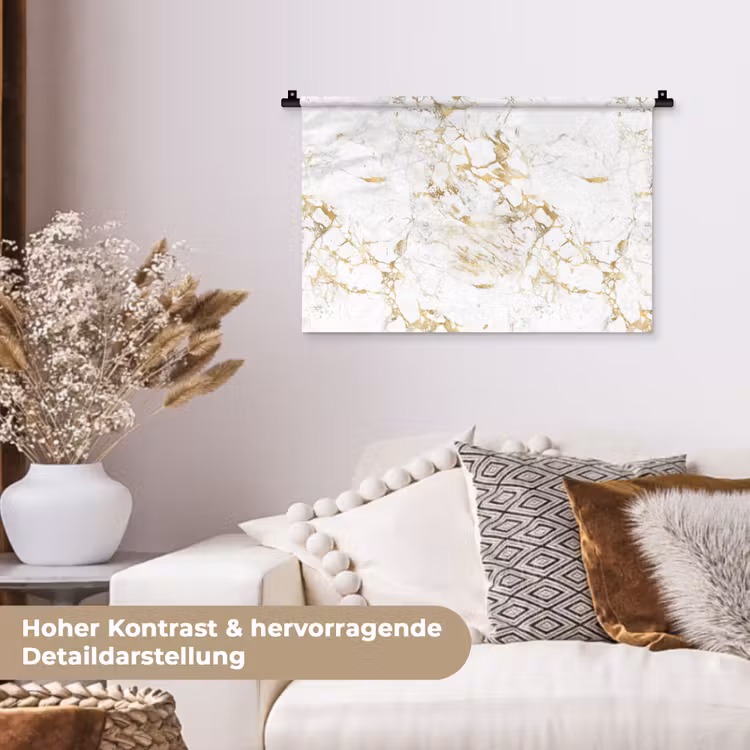 Wit - Marmer - Luxe - Goud Wandkleed katoen klein 269 -tsfeer1_DE