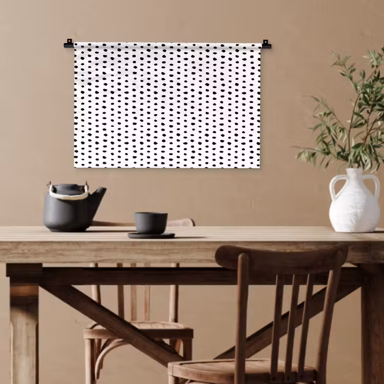 Wit - Zwart - Stippen - Patroon Wandkleed katoen klein 269 -sfeer6