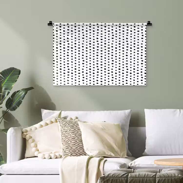 Wit - Zwart - Stippen - Patroon Wandkleed katoen klein 269 -sfeer7
