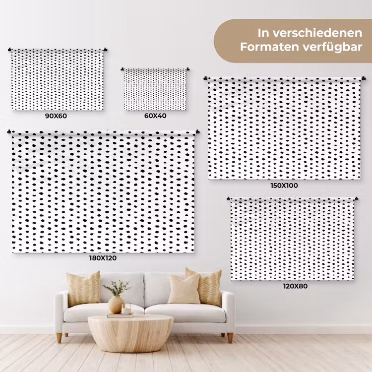 Wit - Zwart - Stippen - Patroon Wandkleed katoen klein 269 -tsfeer8_DE