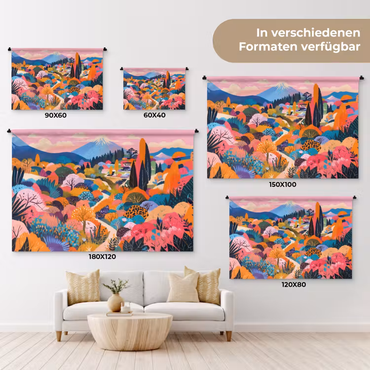 Witte bergtop - Modern - Kleurrijk Wandkleed katoen klein -tsfeer8_DE