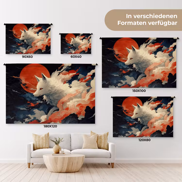 Witte vos - wolken - maan Wandkleed katoen klein -tsfeer8_DE