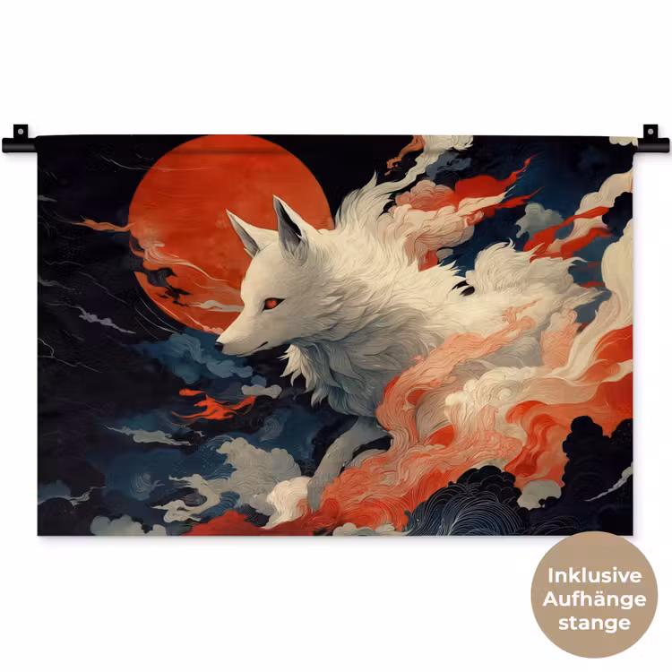 Witte vos - wolken - maan Wandkleed katoen klein -t3d_DE