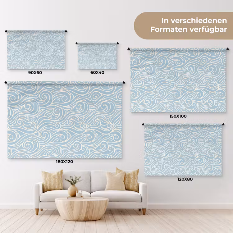 Golf - Abstract - Natuur - Modern - Blauw Wandkleed katoen klein -tsfeer8_DE