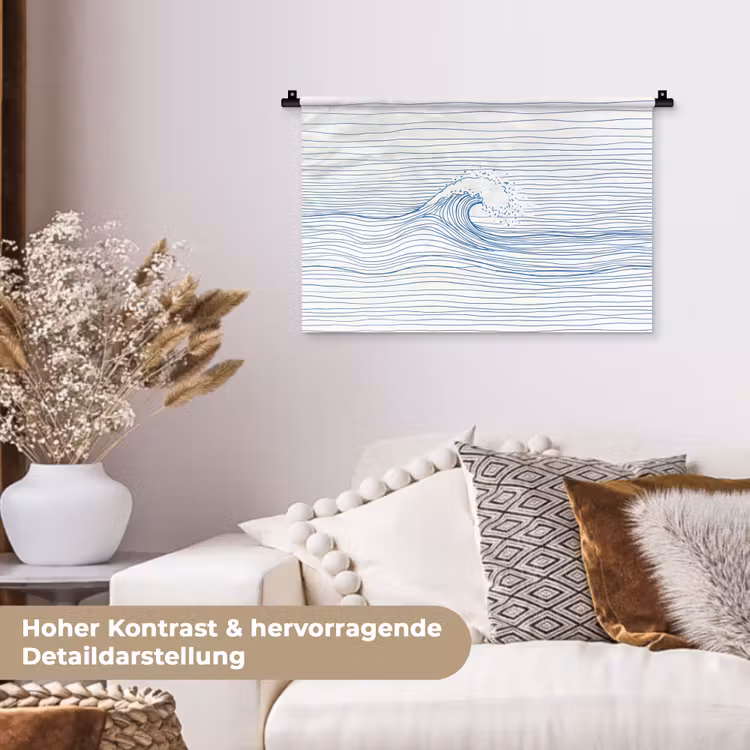 Golf - Brekende - Natuur - Minimalistisch - Blauw Wandkleed katoen klein -tsfeer1_DE