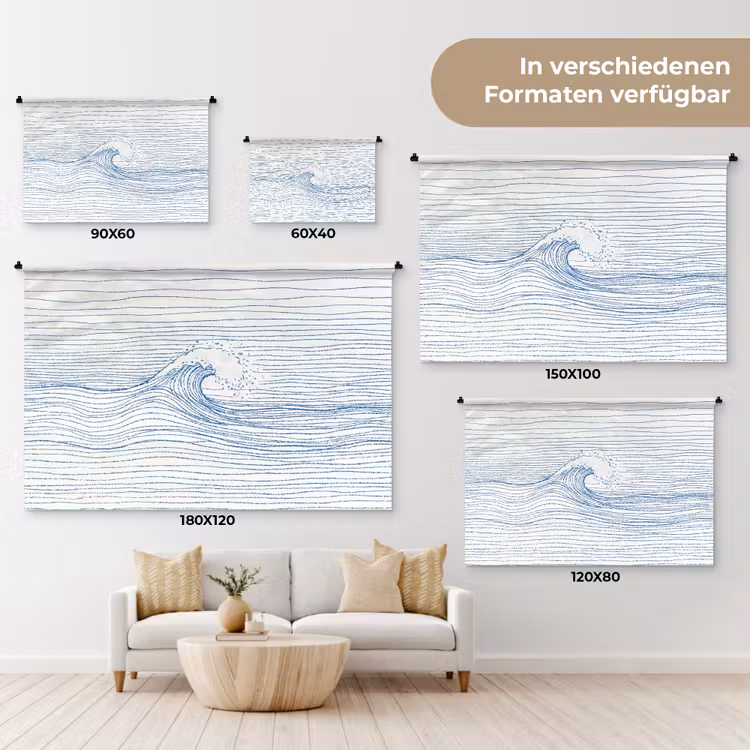 Golf - Brekende - Natuur - Minimalistisch - Blauw Wandkleed katoen klein -tsfeer8_DE