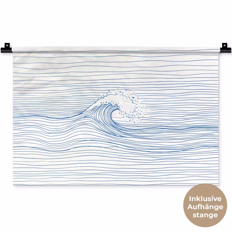 Golf - Brekende - Natuur - Minimalistisch - Blauw Wandkleed katoen klein -t3d_DE