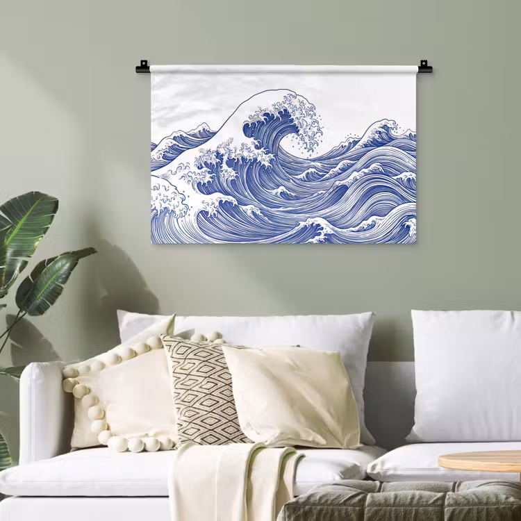 Golf - Japans - Zee - Illustratie - Blauw Wandkleed katoen klein -sfeer7
