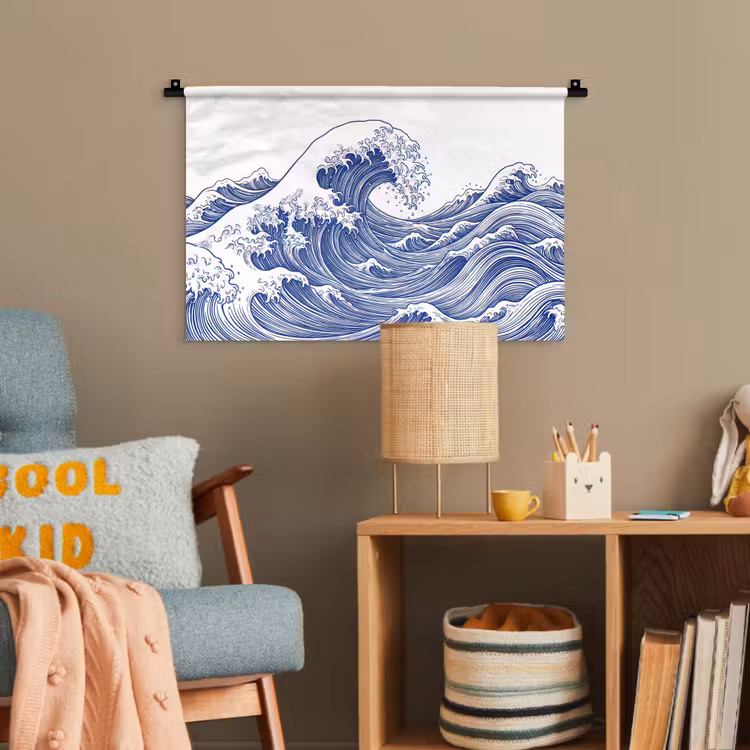 Golf - Japans - Zee - Illustratie - Blauw Wandkleed katoen klein -wsfeer4_kind