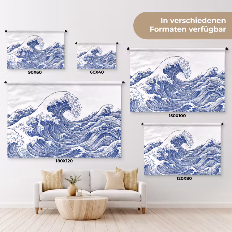 Golf - Japans - Zee - Illustratie - Blauw Wandkleed katoen klein -tsfeer8_DE