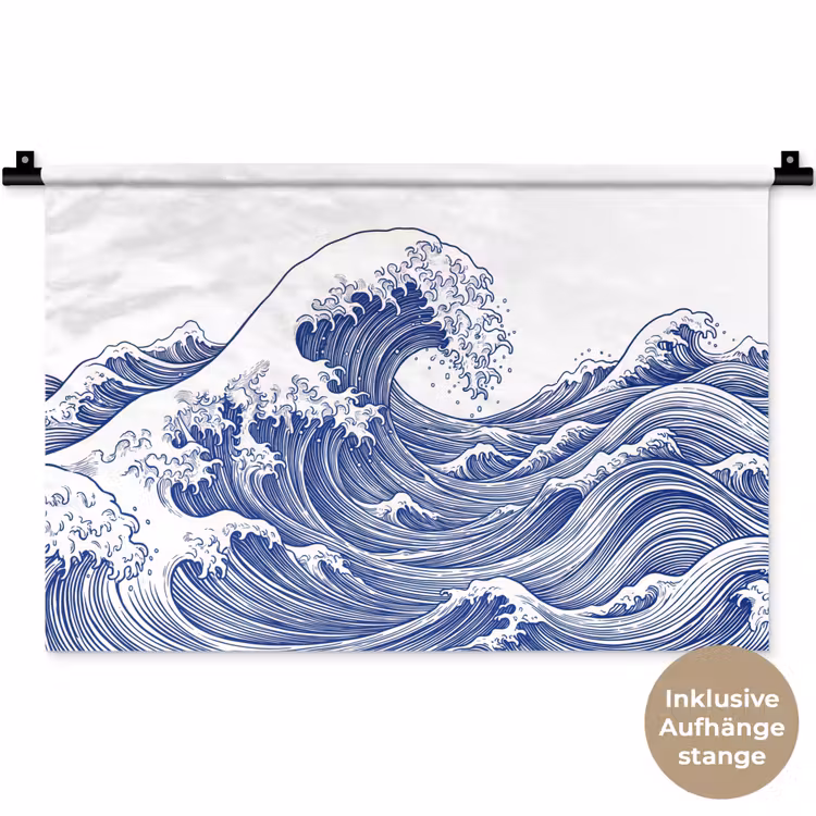 Golf - Japans - Zee - Illustratie - Blauw Wandkleed katoen klein -t3d_DE