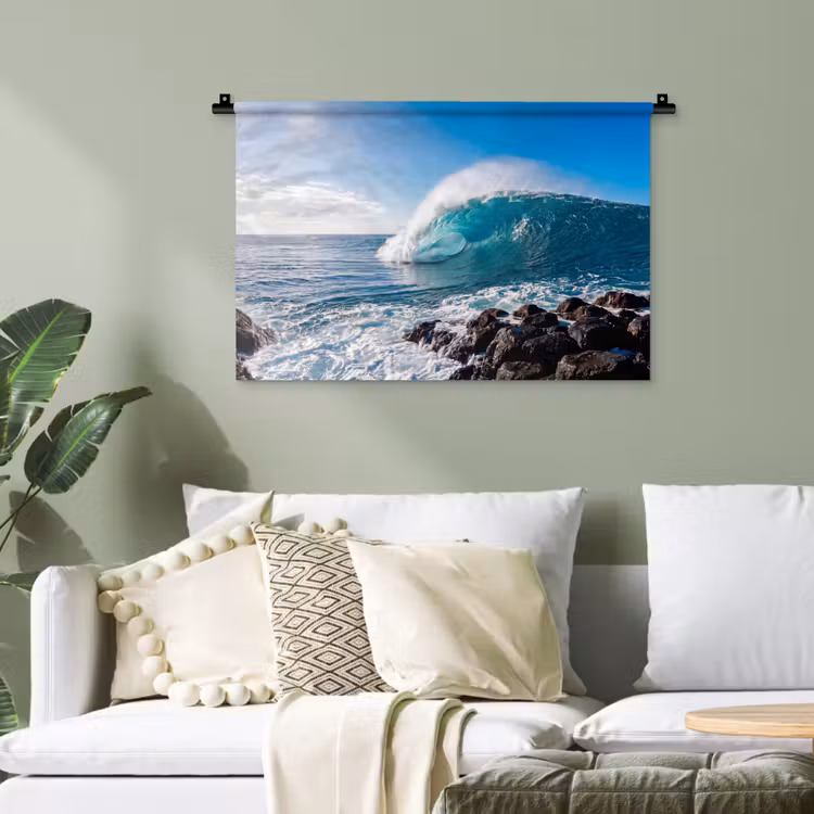Golf - Oceaan - Brekend - Water - Blauw Wandkleed katoen klein -sfeer7