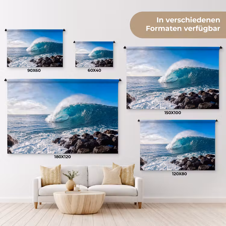 Golf - Oceaan - Brekend - Water - Blauw Wandkleed katoen klein -tsfeer8_DE